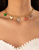 Elegant Multi-Color Butterfly Charm Chain Necklace