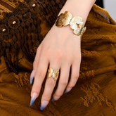 Stylish Alloy Hand Cuff Ring Set for Women – Adjustable Silver & Golden Jewelry