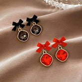 Bow Shape Korean Earrings for Women – Red & Black