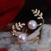 Elegant Leaf Pearl Korean Earrings – Golden