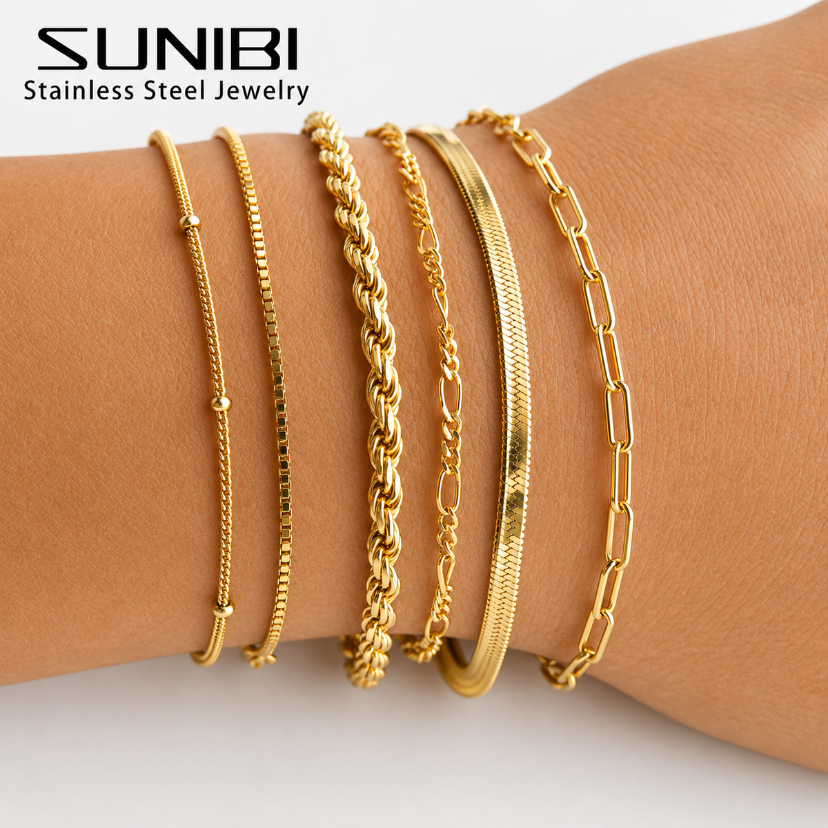 SUNIBI Classic Snake Chain Bracelets for Women Trend Fashion Stainless Steel Cuban Chain Bracelet Trendy Woman Gifts Jewelry