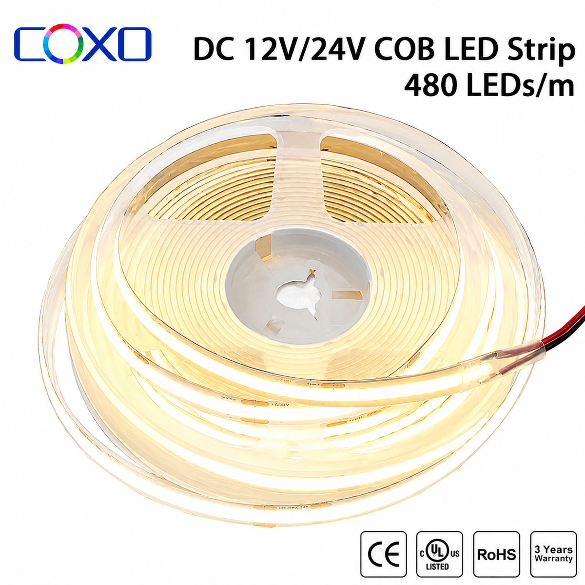 UL Listed COB LED Strip Light 320 480 LEDs/m 16.4ft High Density Flexible Tape Ribbon 3000-6500K RA90 Led Lights DC12V 24V