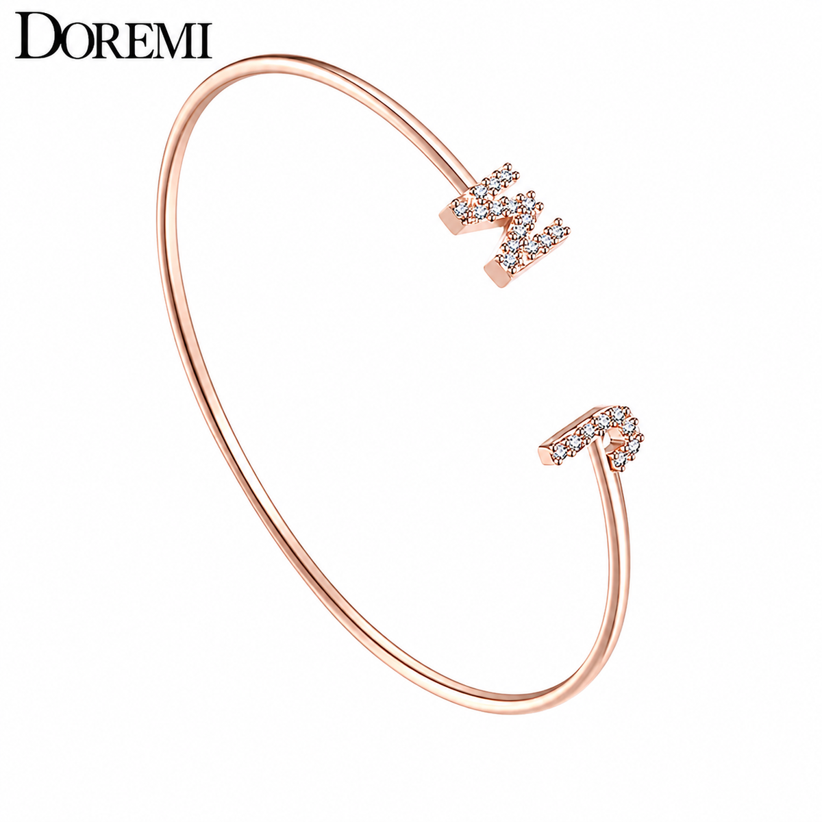 DOREMI Custom Letter Bracelet Baby bangle Zirconia Pave Setting Initial bracelet Child & Adult size for Unique Cuff Jewelry