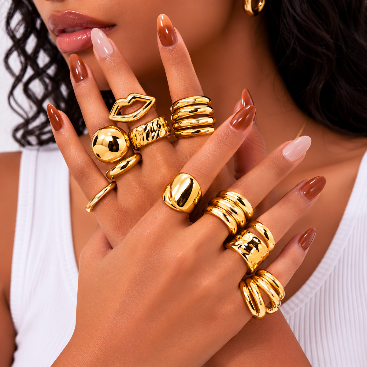 Waterproof Stainless Steel Chunky Dome Rings for Women, Geometric Ring Gold Plated Aesthetic Fashion Jewelry